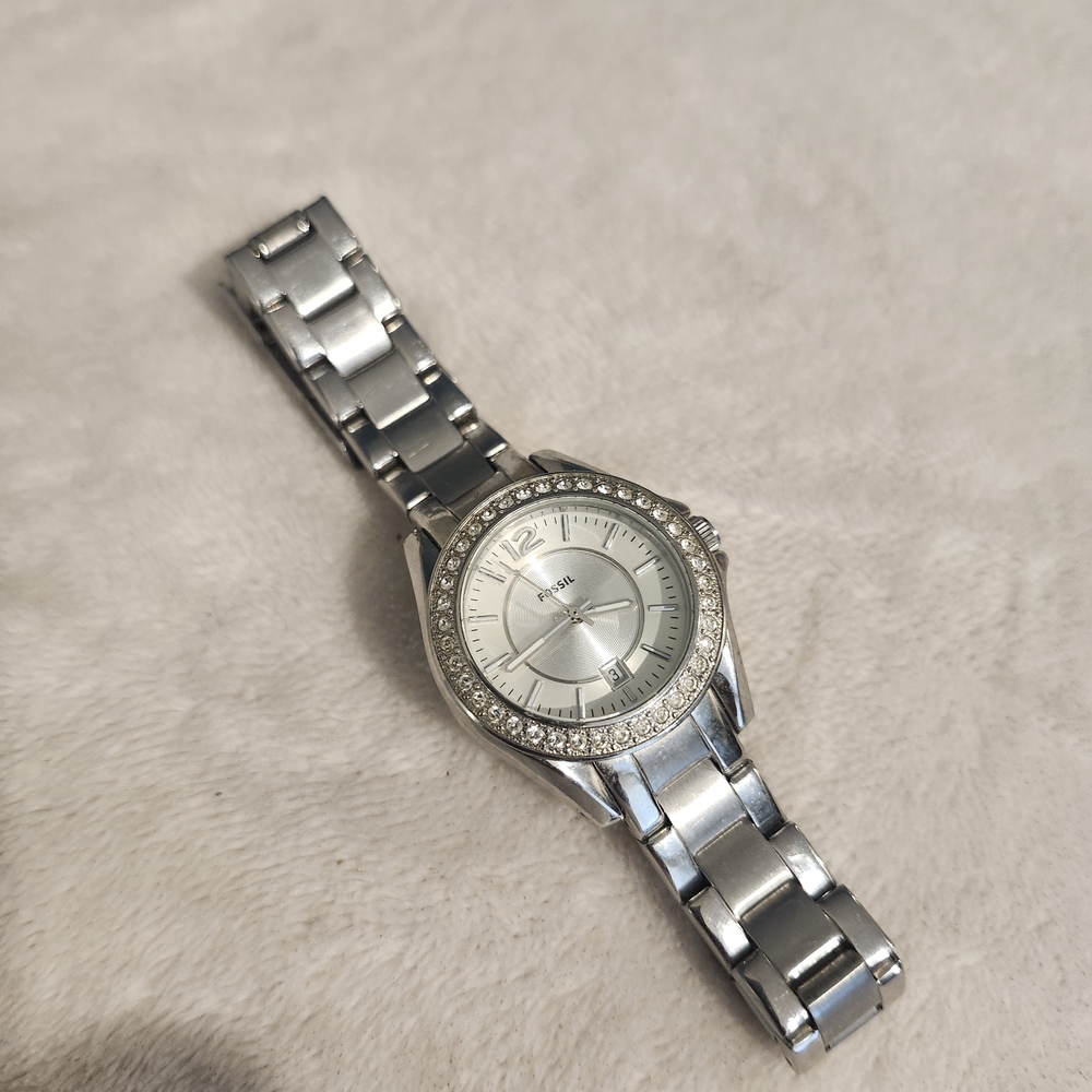 Fossil Silver Watch with Sparkling Bezel